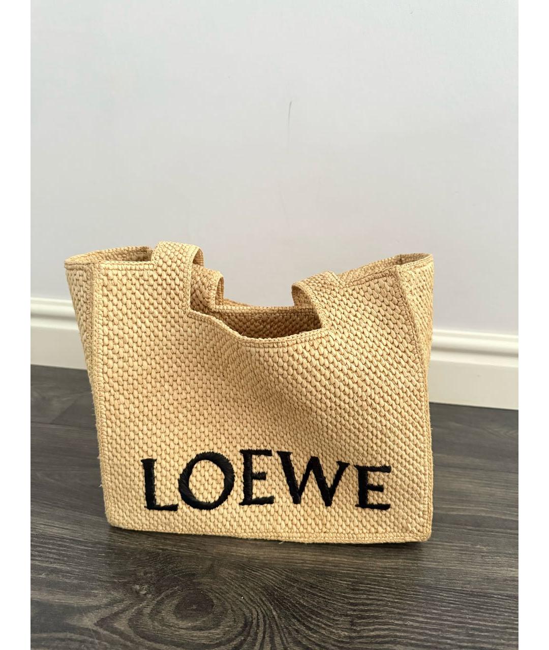 LOEWE Бежевая пелетеная пляжная сумка, фото 2