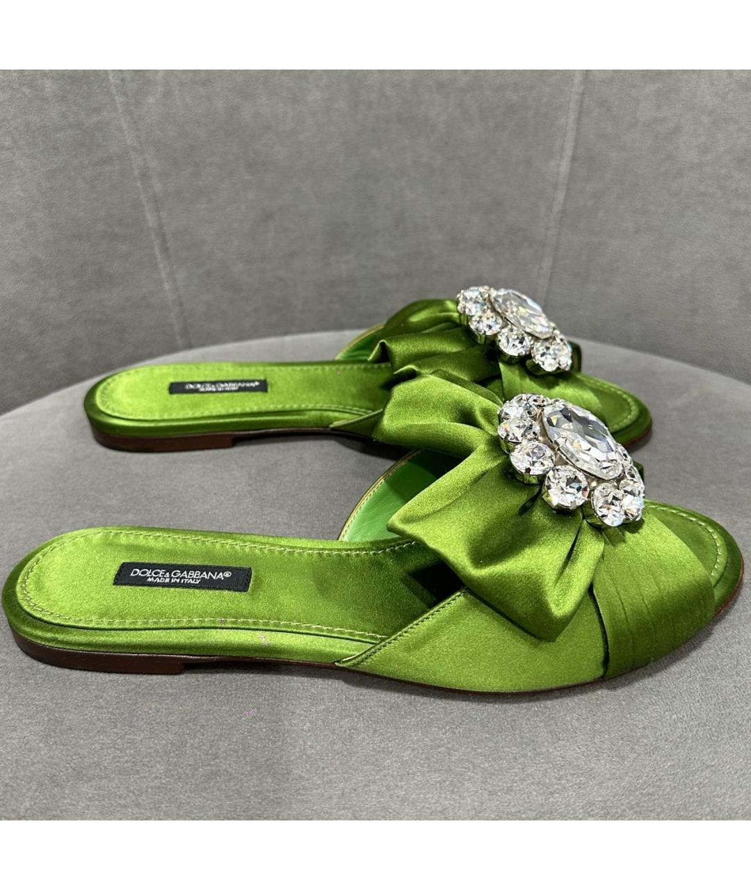 DOLCE&GABBANA Зеленые текстильные шлепанцы, фото 5