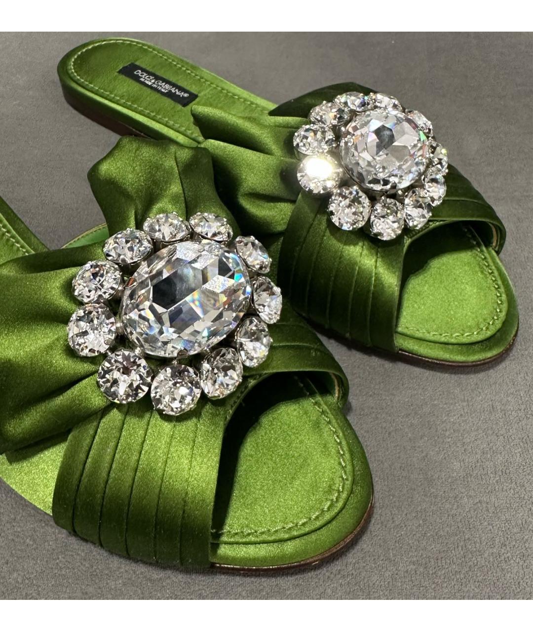 DOLCE&GABBANA Зеленые текстильные шлепанцы, фото 4