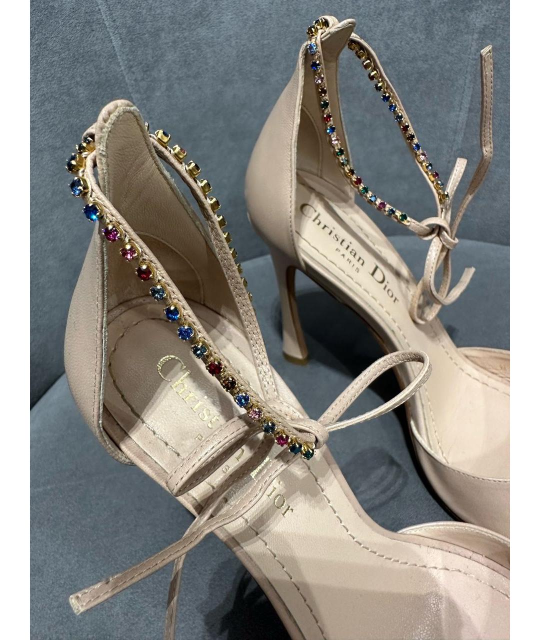 CHRISTIAN DIOR Бежевые кожаные босоножки, фото 4