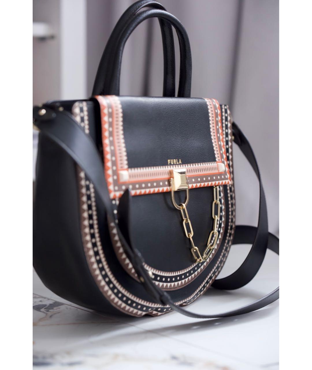 FURLA Черная кожаная сумка с короткими ручками, фото 6