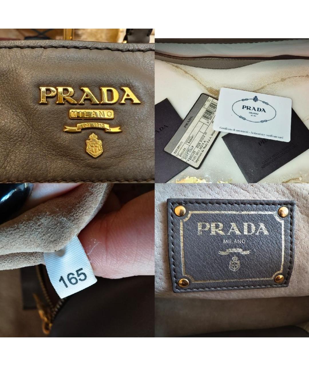 PRADA Серая кожаная сумка с короткими ручками, фото 5