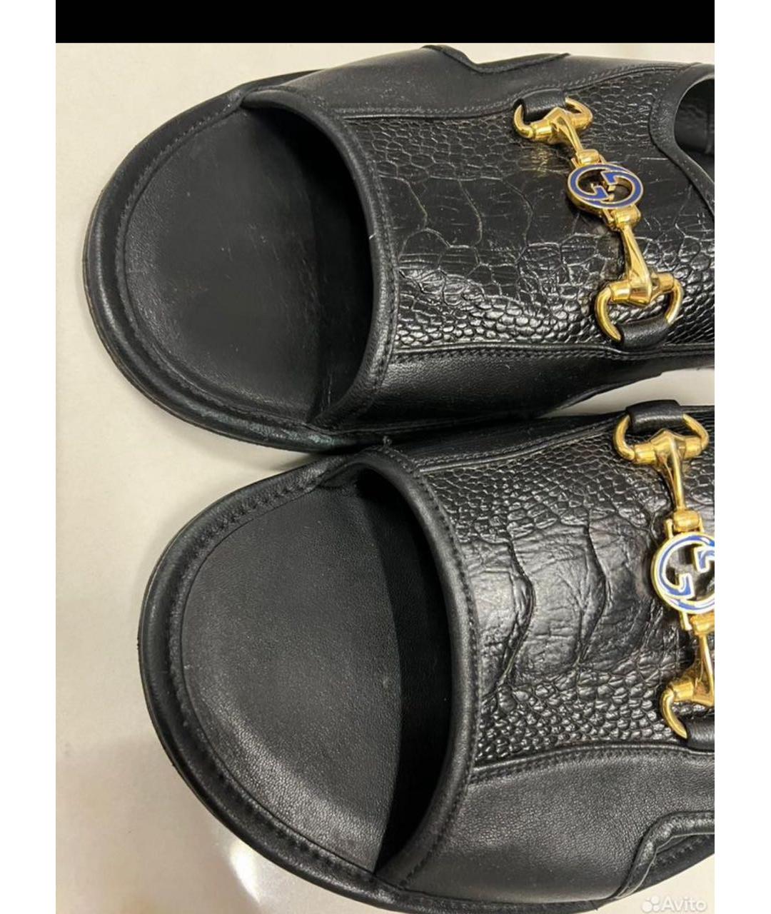 GUCCI Черные кожаные шлепанцы, фото 4