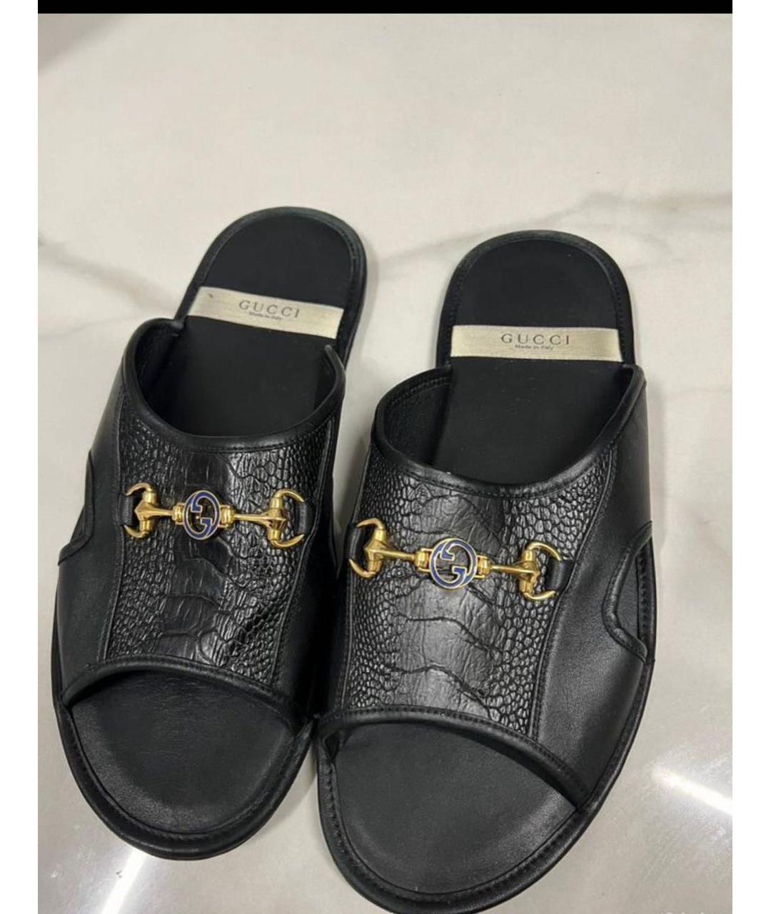 GUCCI Черные кожаные шлепанцы, фото 3