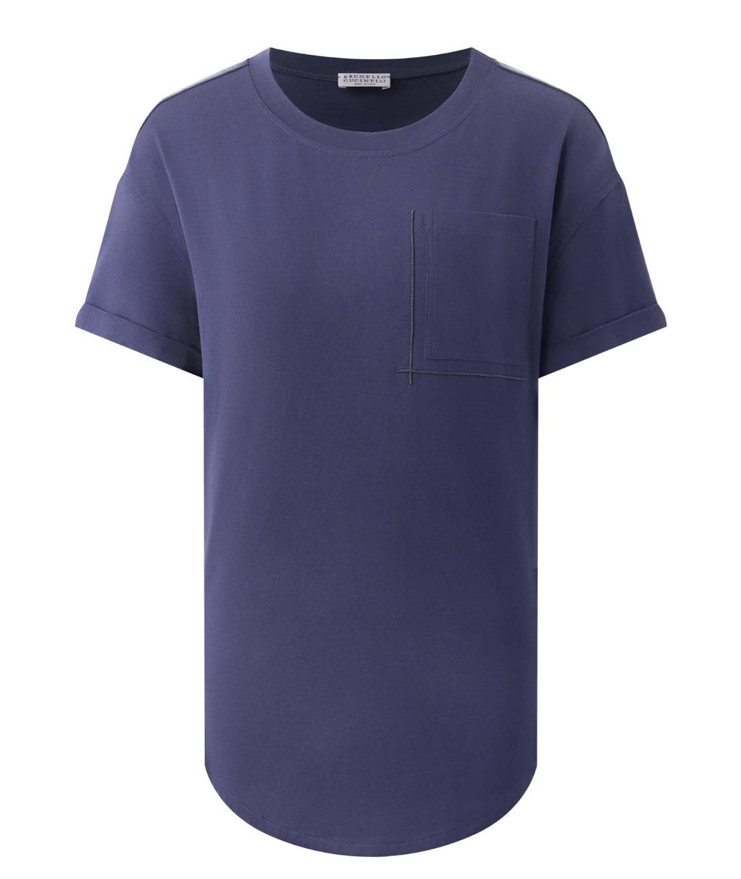 BRUNELLO CUCINELLI Темно-синяя хлопковая футболка, фото 1