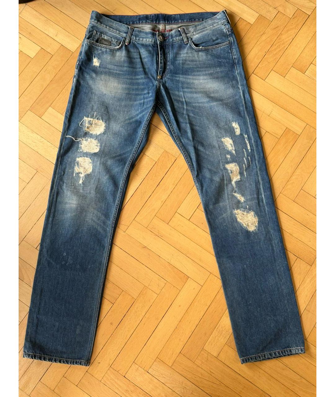 PHILIPP PLEIN Темно-синие хлопковые прямые джинсы, фото 5