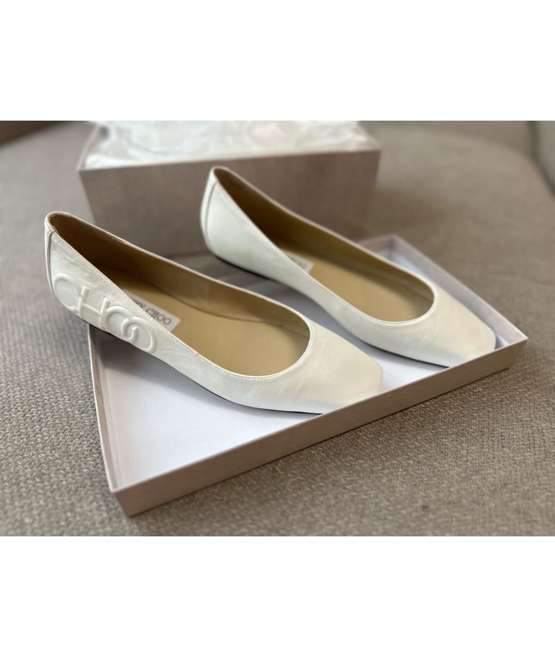 JIMMY CHOO Белые кожаные балетки, фото 2