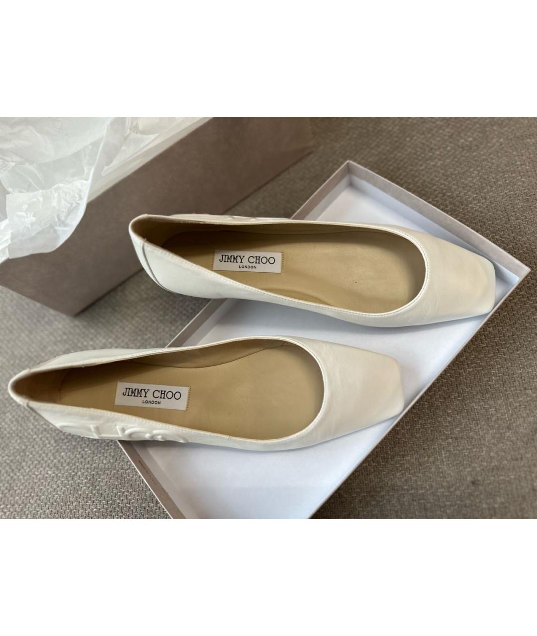 JIMMY CHOO Белые кожаные балетки, фото 3