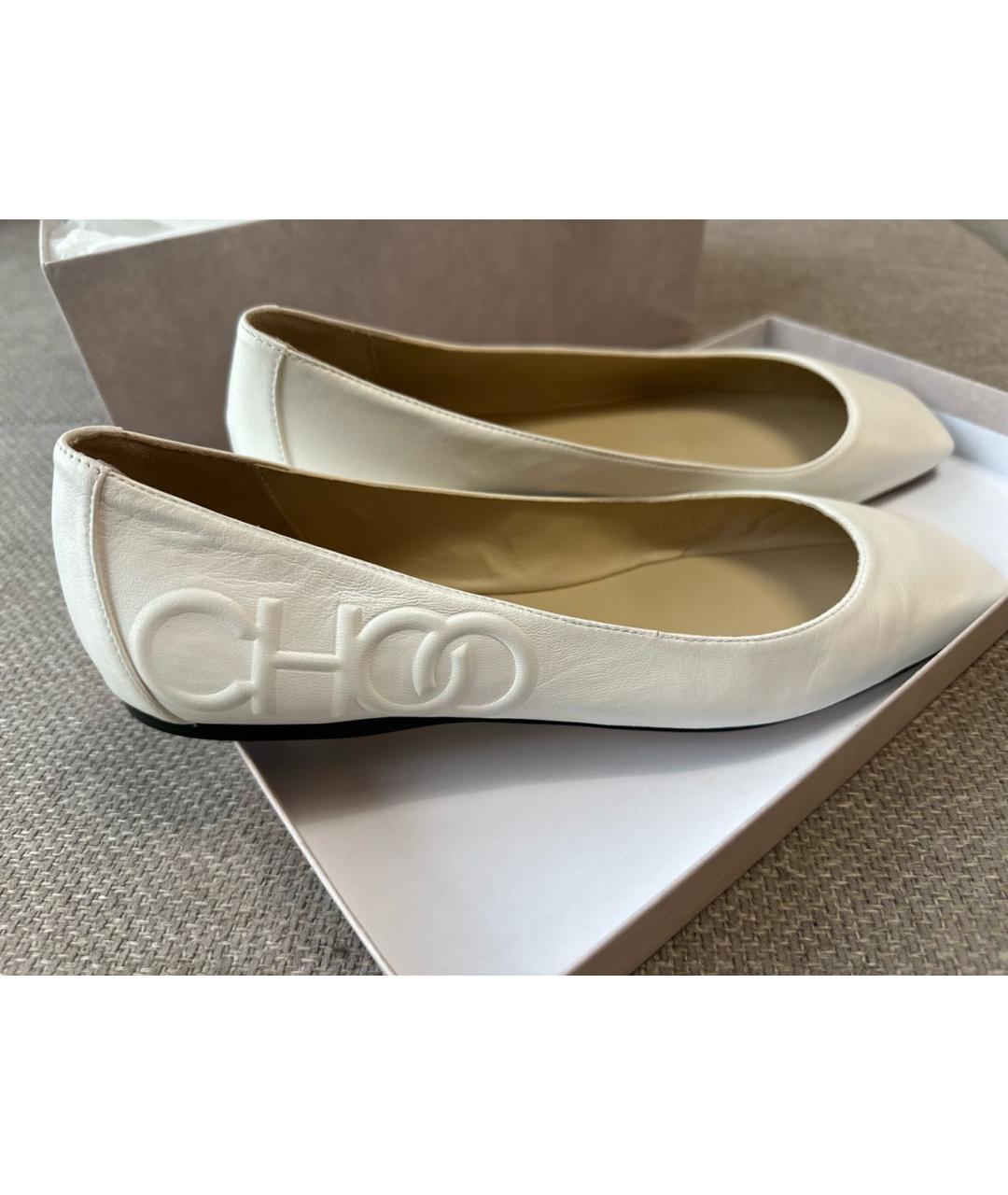 JIMMY CHOO Белые кожаные балетки, фото 8