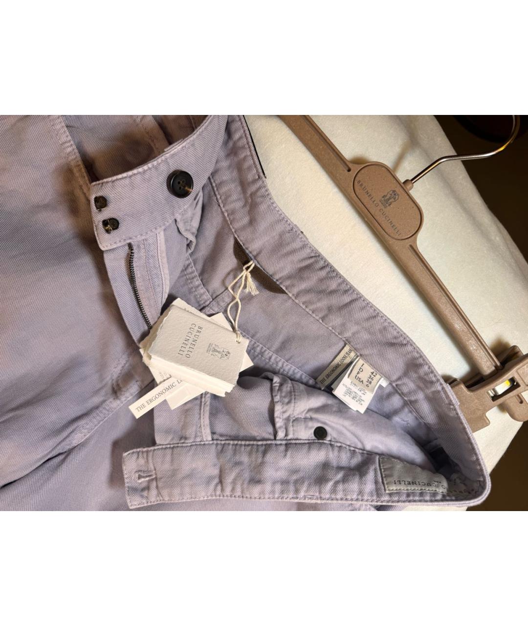 BRUNELLO CUCINELLI Фиолетовые хлопко-леновые прямые джинсы, фото 4