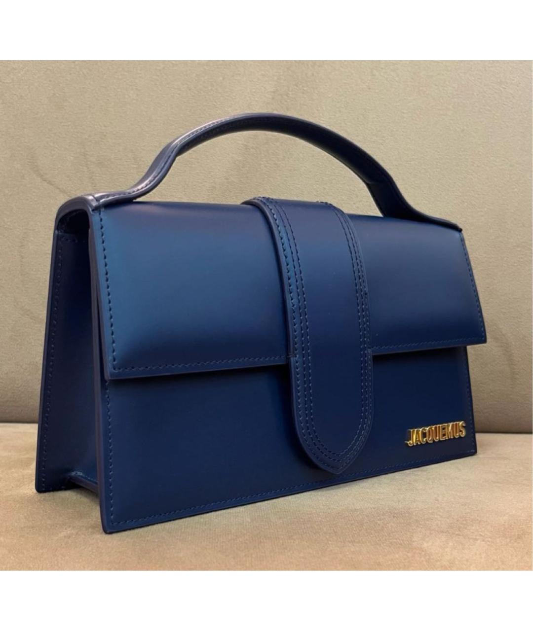 JACQUEMUS Темно-синяя кожаная сумка с короткими ручками, фото 2