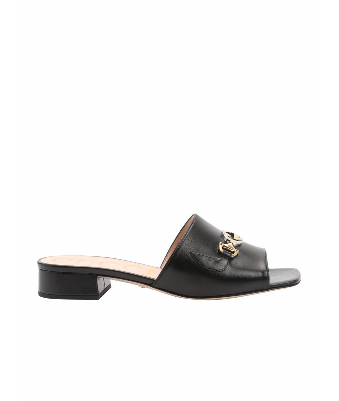 GUCCI Черные кожаные мюли, фото 1