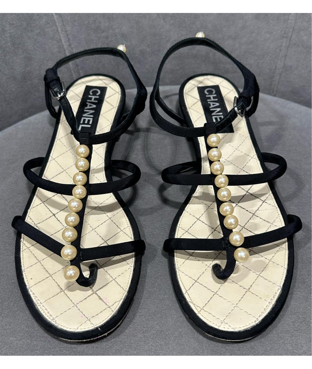 CHANEL Черные текстильные сандалии, фото 2