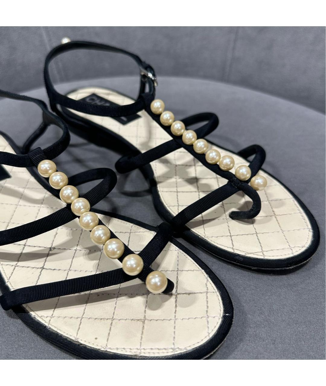CHANEL Черные текстильные сандалии, фото 4