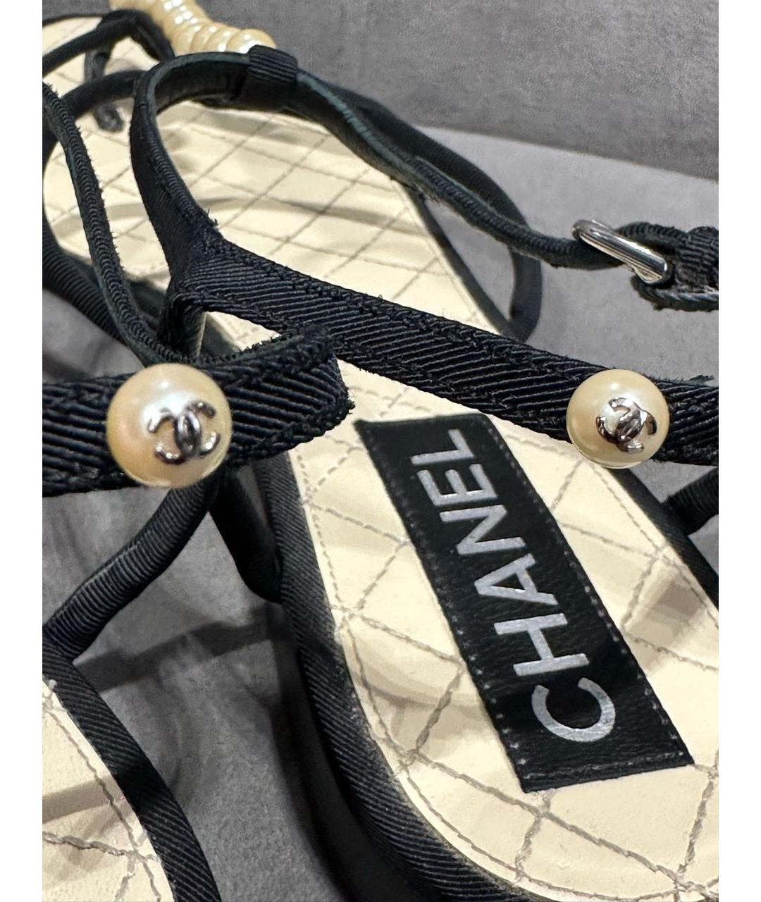 CHANEL Черные текстильные сандалии, фото 5