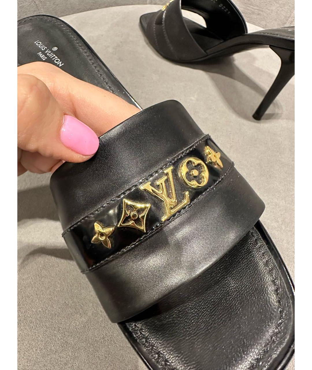 LOUIS VUITTON Черные кожаные мюли, фото 6