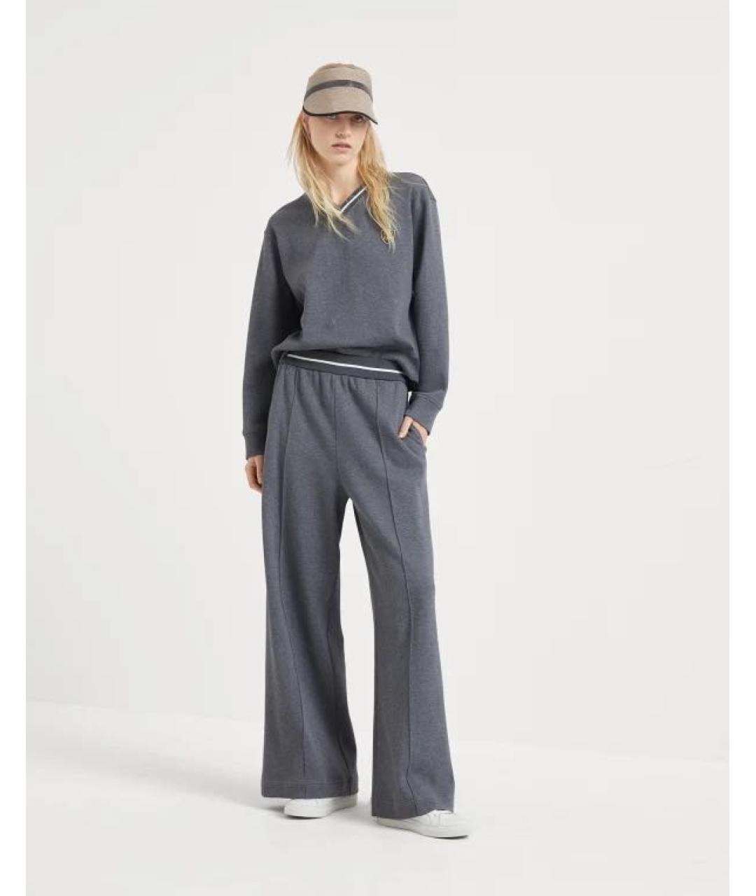 BRUNELLO CUCINELLI Антрацитовые хлопковые спортивные брюки и шорты, фото 7
