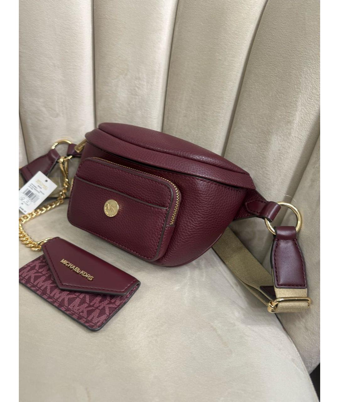 MICHAEL MICHAEL KORS Бордовая кожаная поясная сумка, фото 7