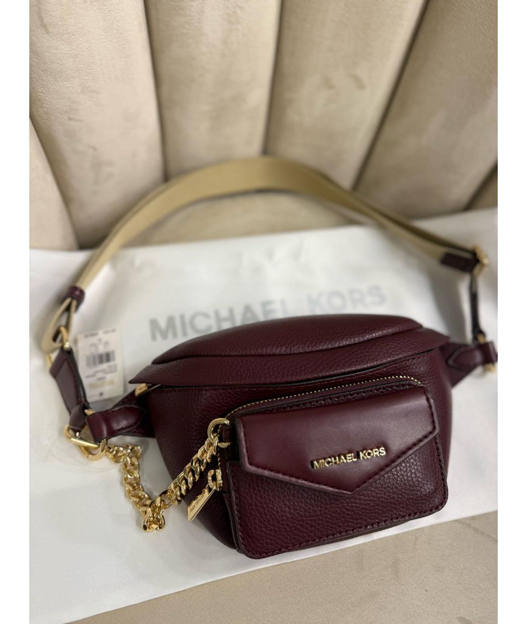 MICHAEL MICHAEL KORS Бордовая кожаная поясная сумка, фото 2