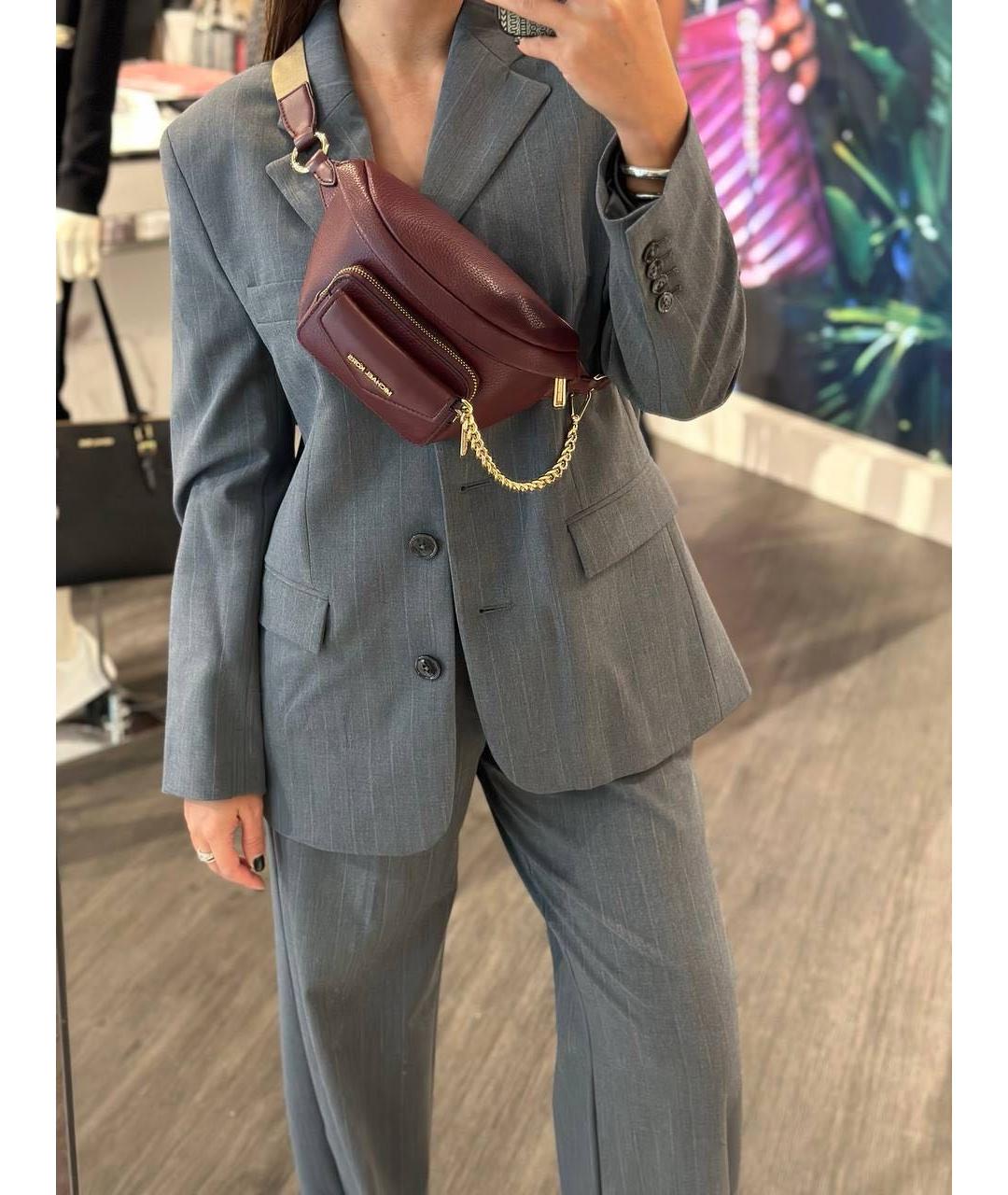 MICHAEL MICHAEL KORS Бордовая кожаная поясная сумка, фото 8