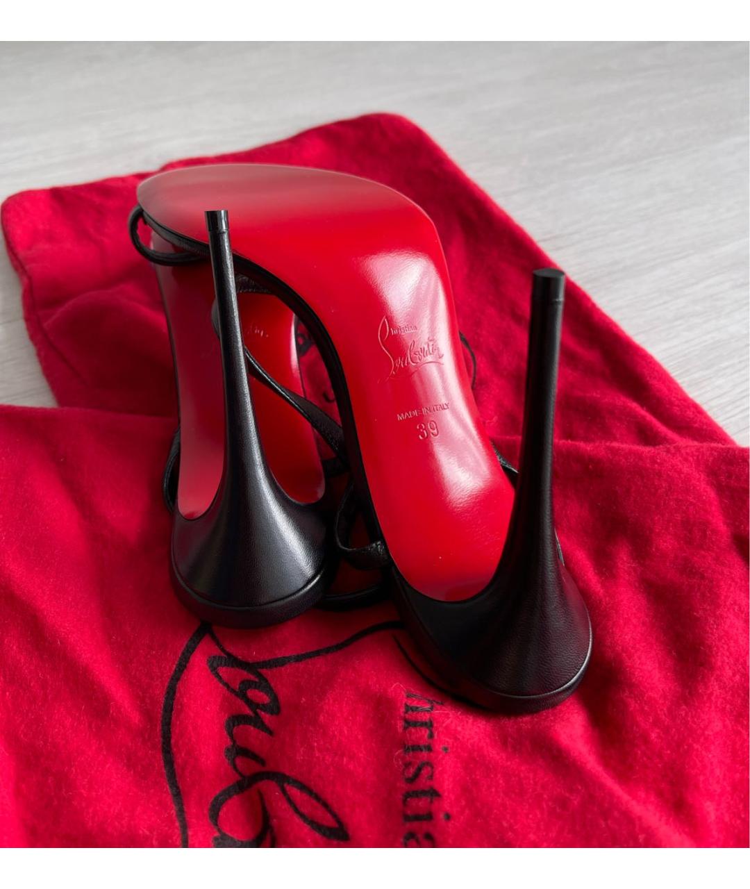 CHRISTIAN LOUBOUTIN Черные кожаные босоножки, фото 5