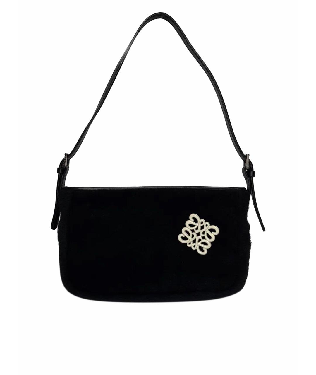 LOEWE Черная меховая сумка с короткими ручками, фото 1