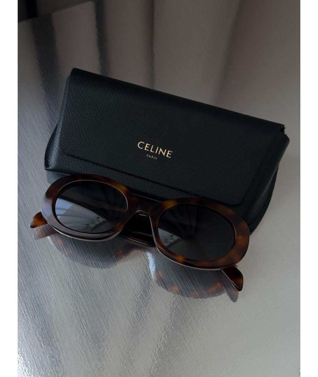 CELINE Коричневые пластиковые солнцезащитные очки, фото 3
