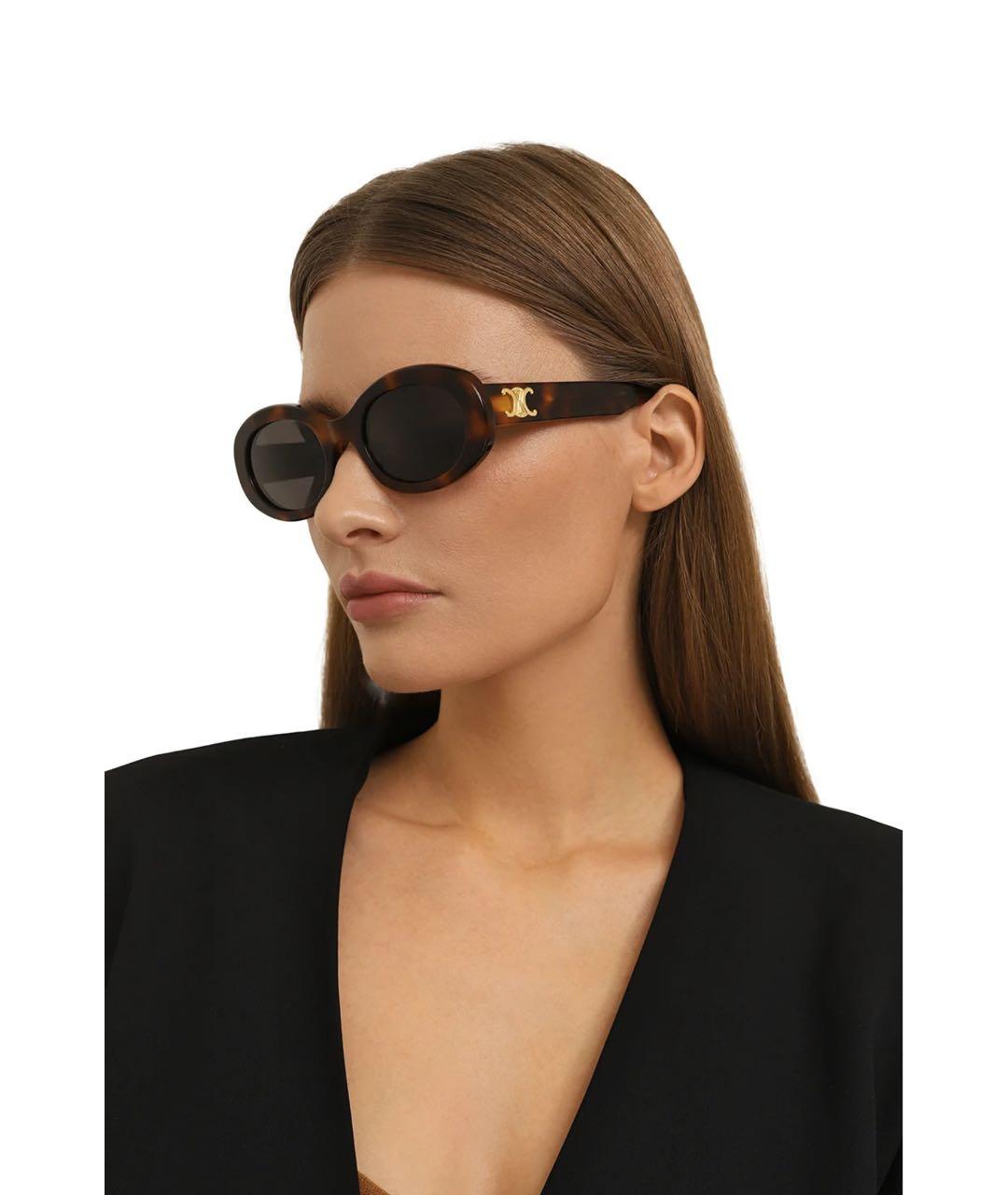 CELINE Коричневые пластиковые солнцезащитные очки, фото 2
