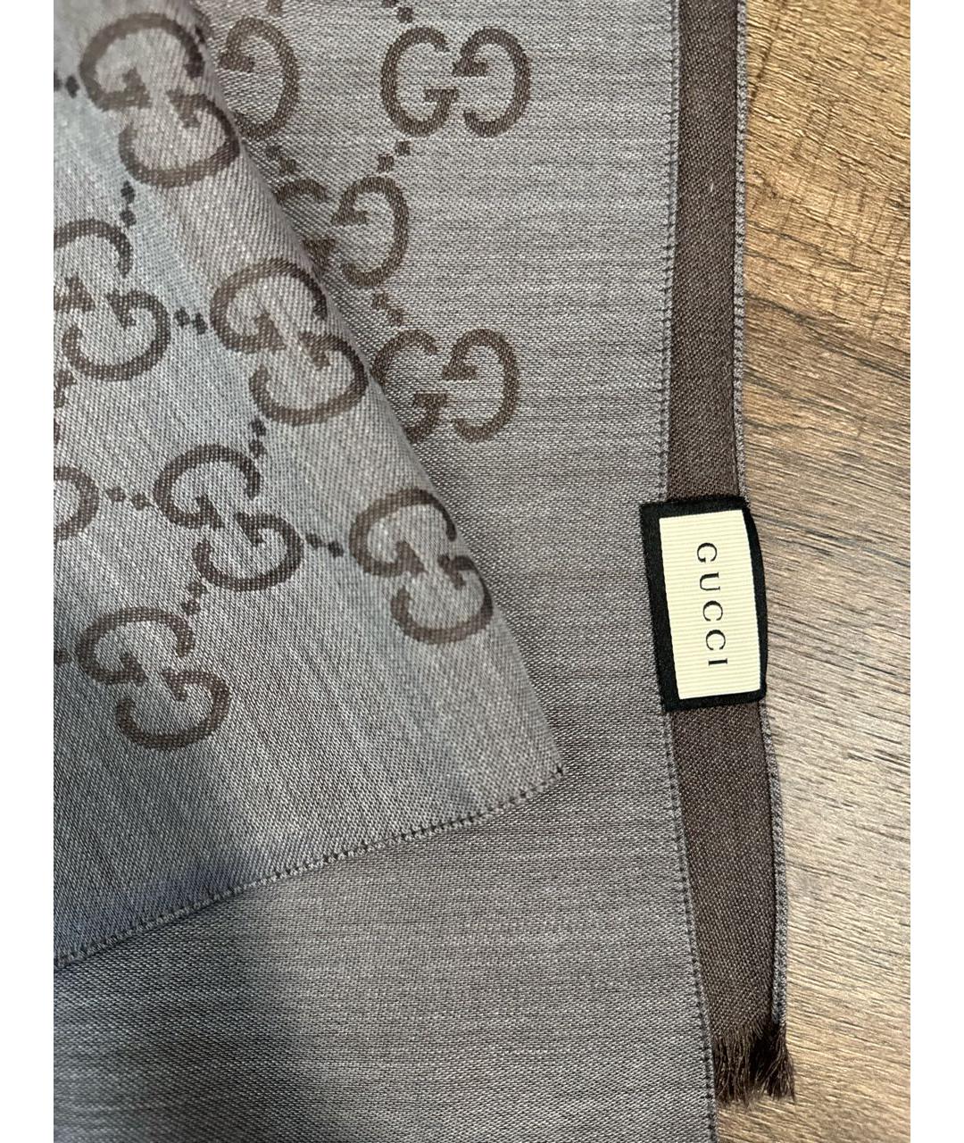 GUCCI Коричневый шерстяной шарф, фото 4