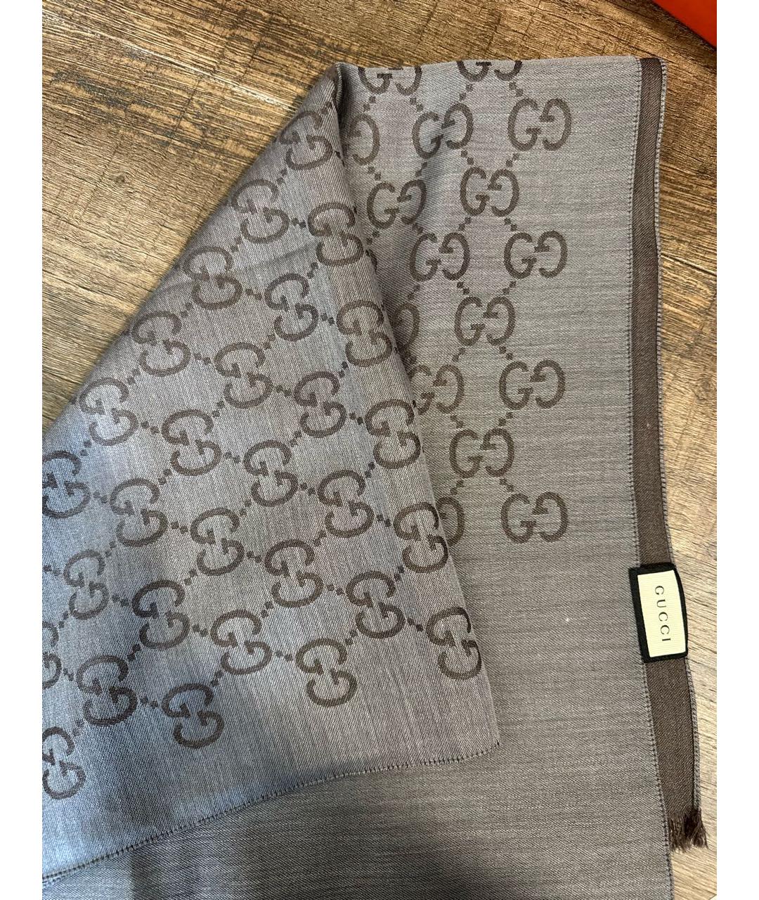 GUCCI Коричневый шерстяной шарф, фото 3