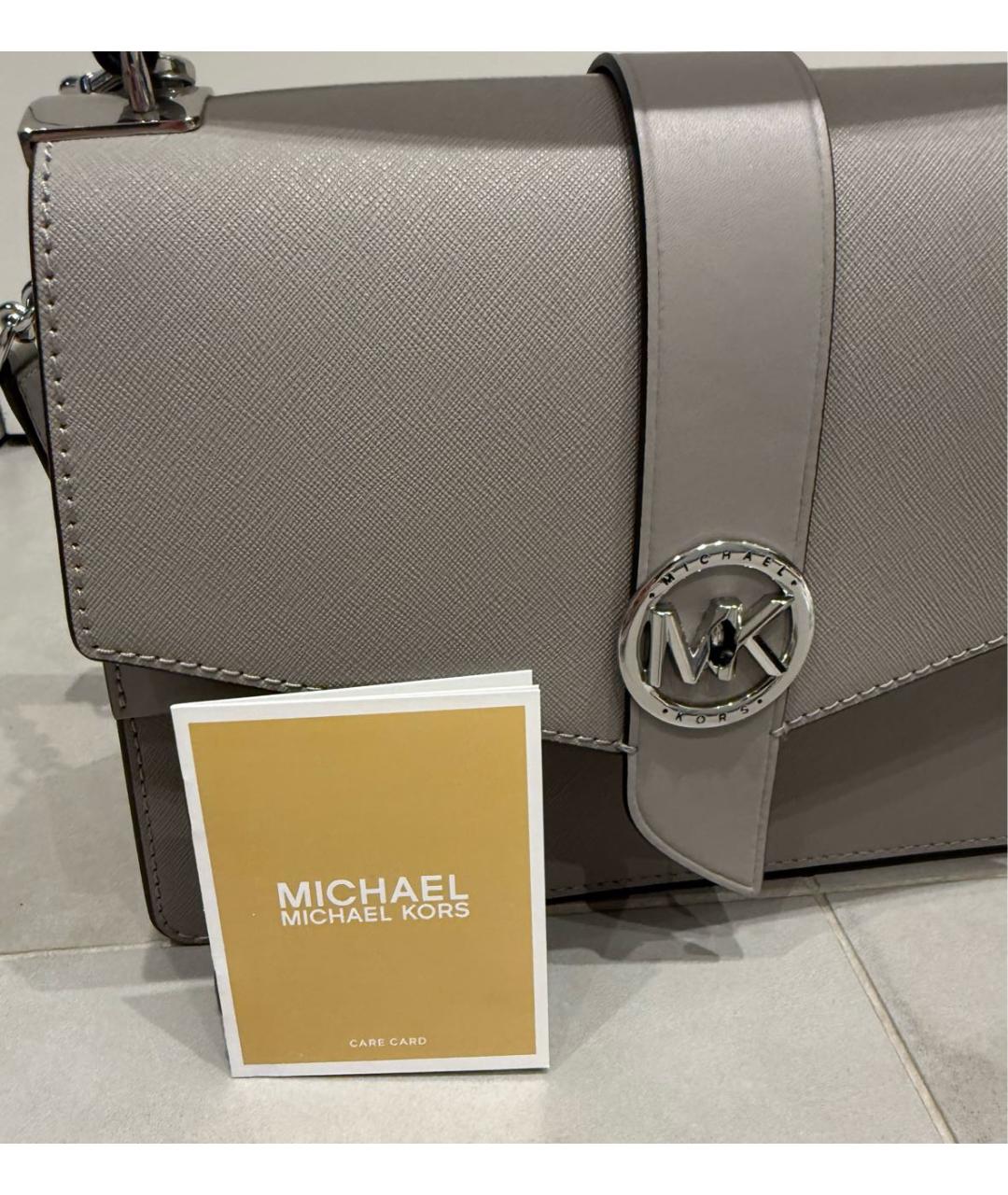 MICHAEL KORS Серая кожаная сумка с короткими ручками, фото 7