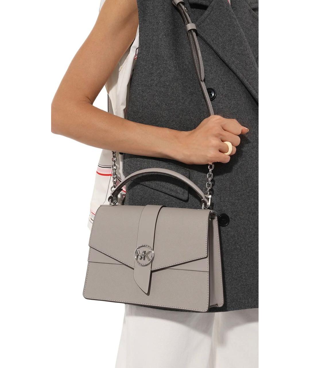 MICHAEL KORS Серая кожаная сумка с короткими ручками, фото 5