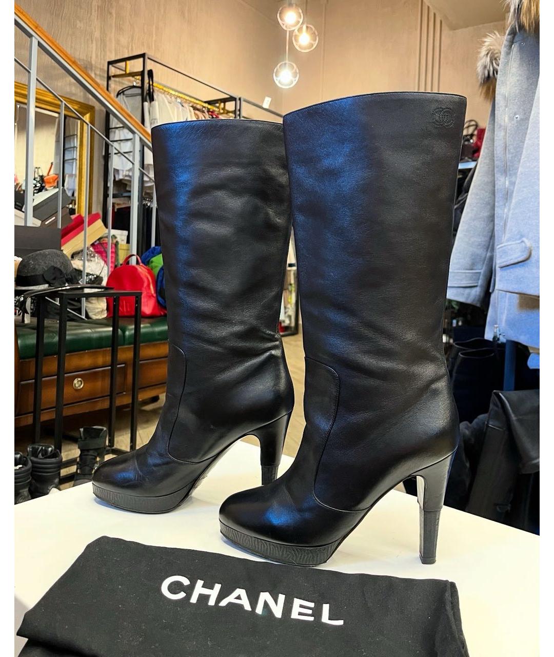 CHANEL Черные кожаные сапоги, фото 9