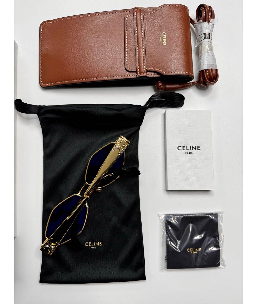 CELINE Золотые металлические солнцезащитные очки, фото 3