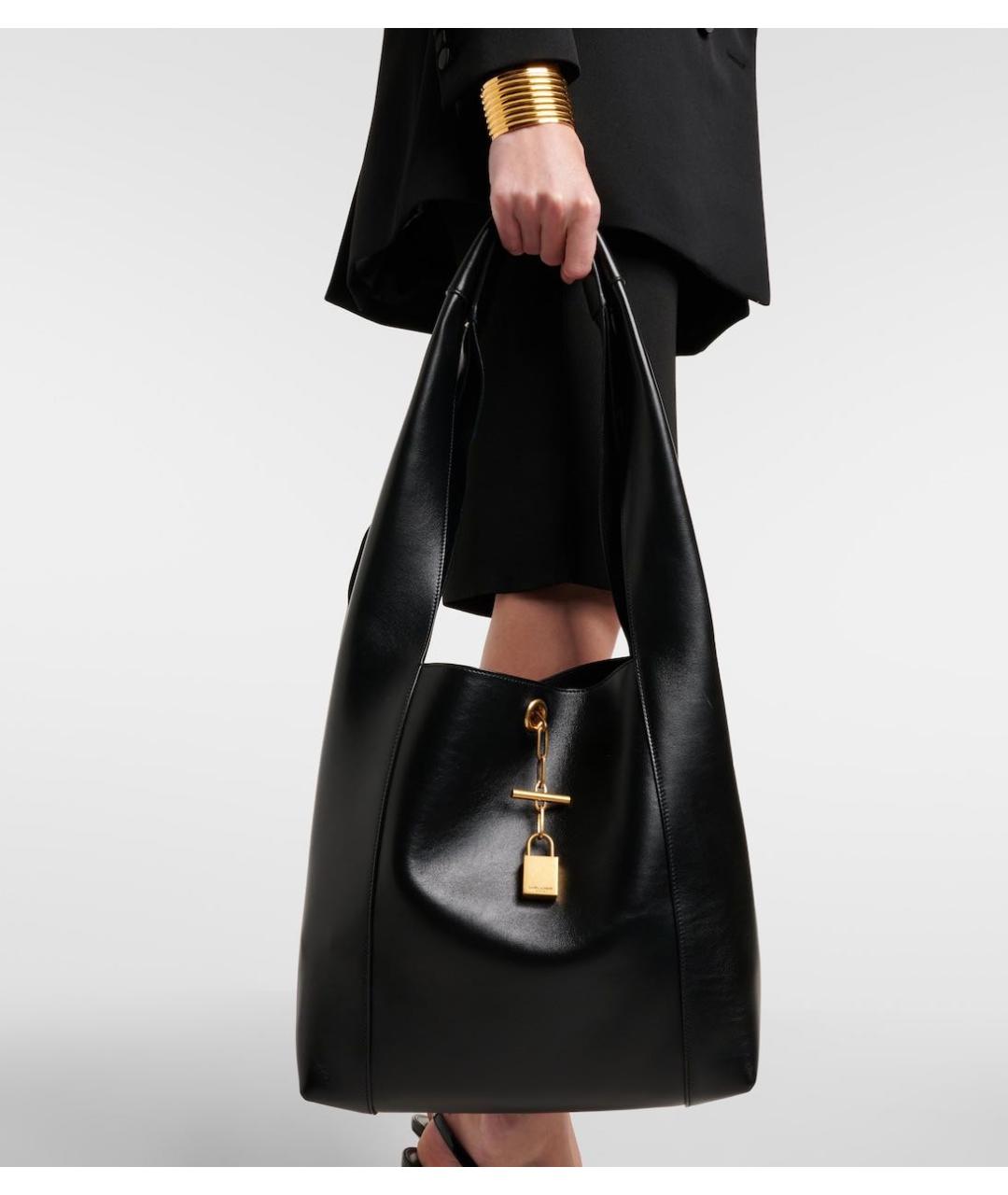 SAINT LAURENT Черная кожаная сумка тоут, фото 2