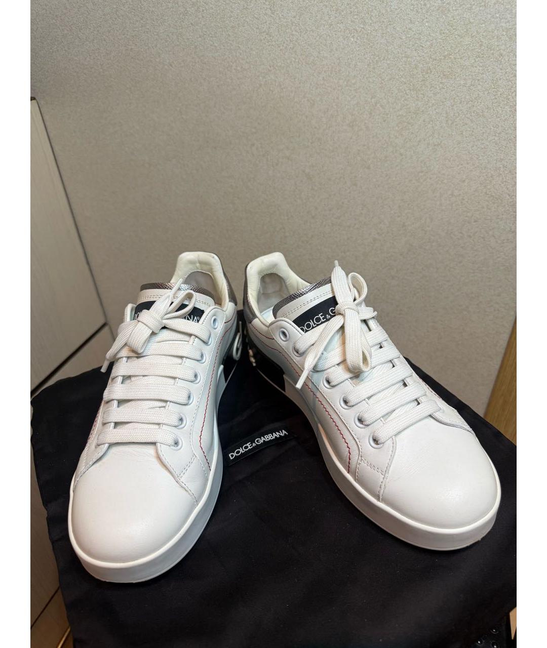 DOLCE&GABBANA Белые кожаные кеды, фото 3