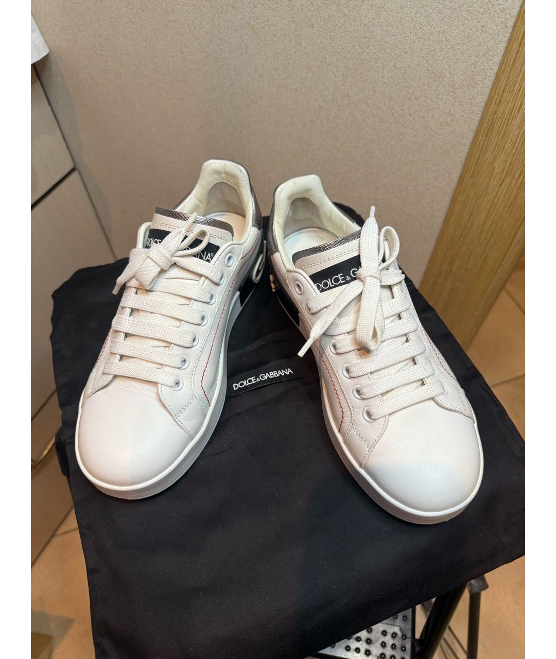 DOLCE&GABBANA Белые кожаные кеды, фото 2