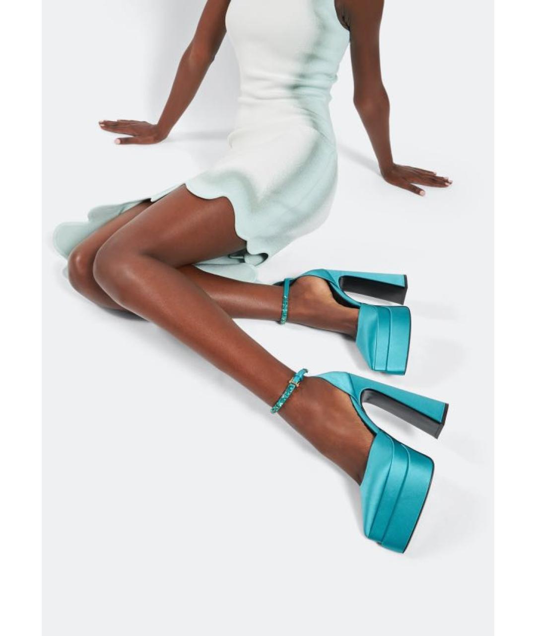 VERSACE Бирюзовые текстильные туфли, фото 4