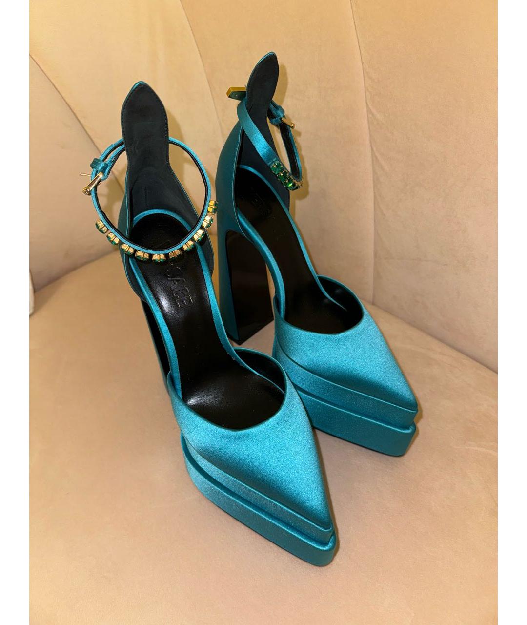 VERSACE Бирюзовые текстильные туфли, фото 5
