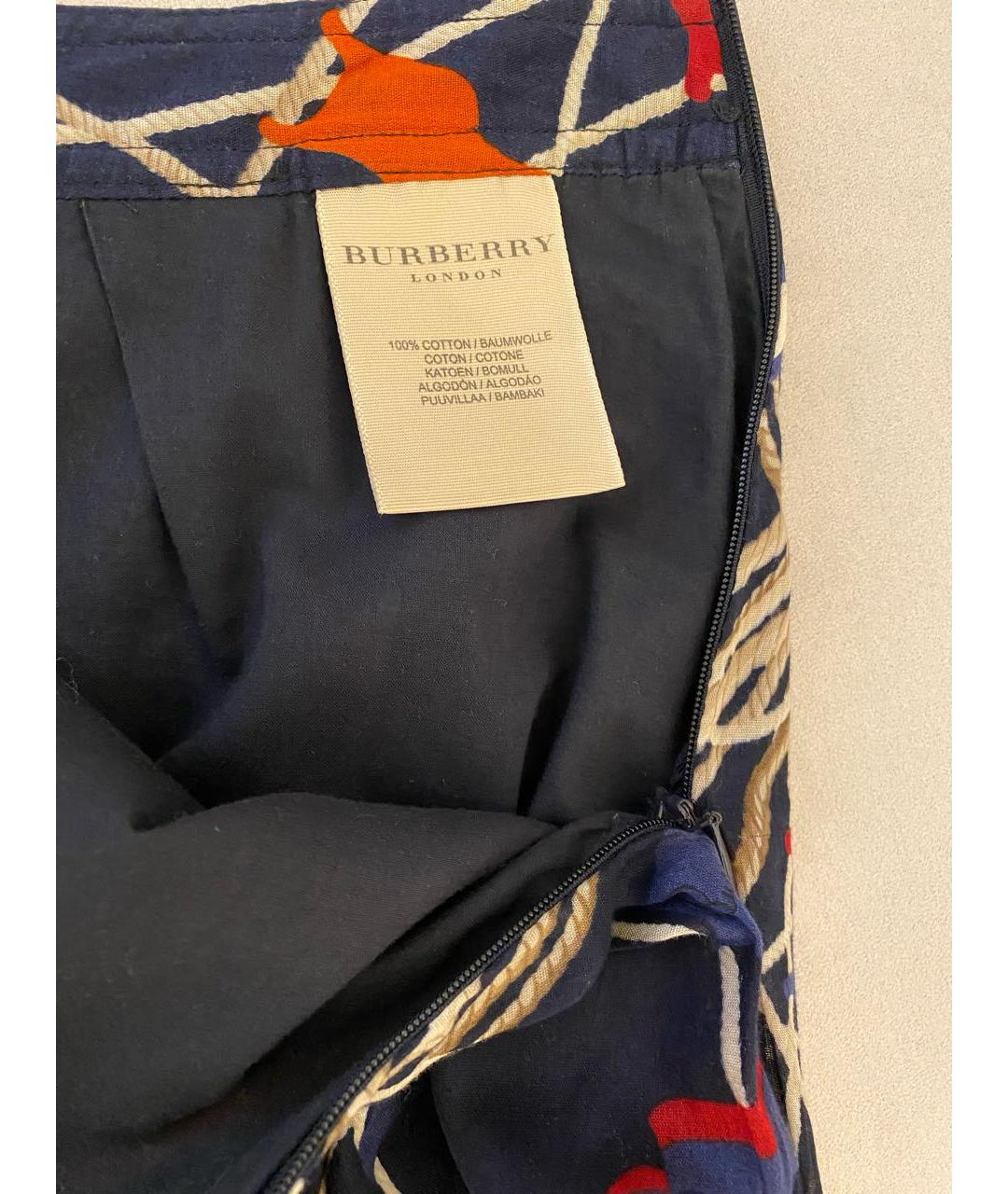 BURBERRY Темно-синяя хлопковая юбка миди, фото 3