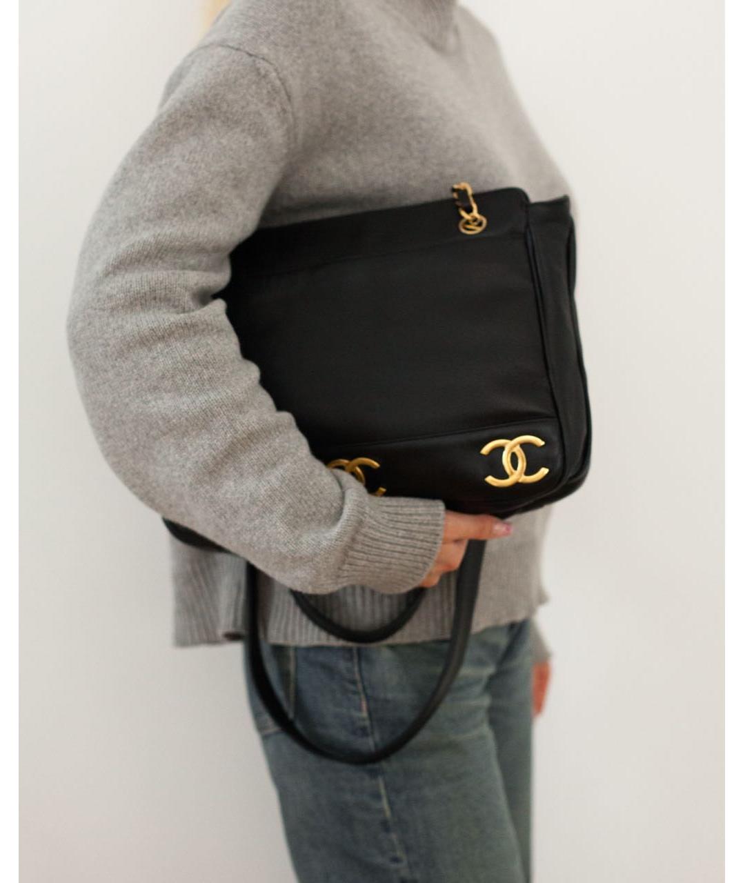 CHANEL Черная кожаная сумка тоут, фото 4