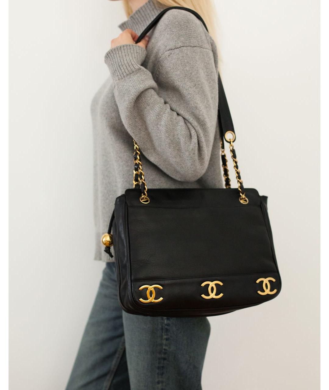 CHANEL Черная кожаная сумка тоут, фото 2