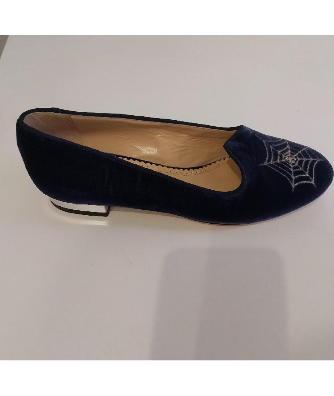 CHARLOTTE OLYMPIA Темно-синие бархатные туфли, фото 5
