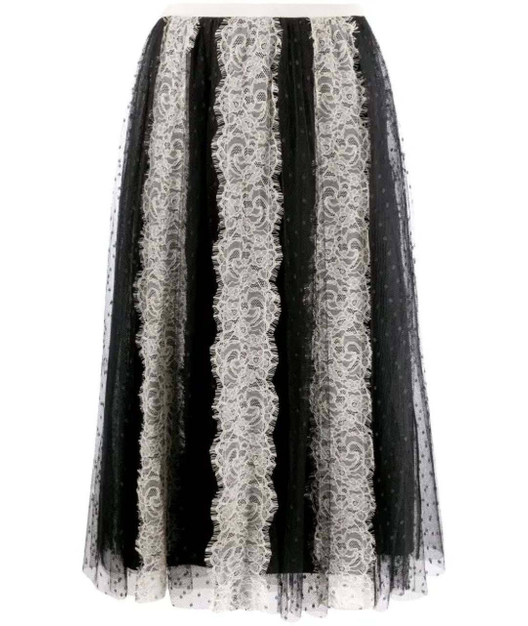 RED VALENTINO Черная кружевная юбка миди, фото 1