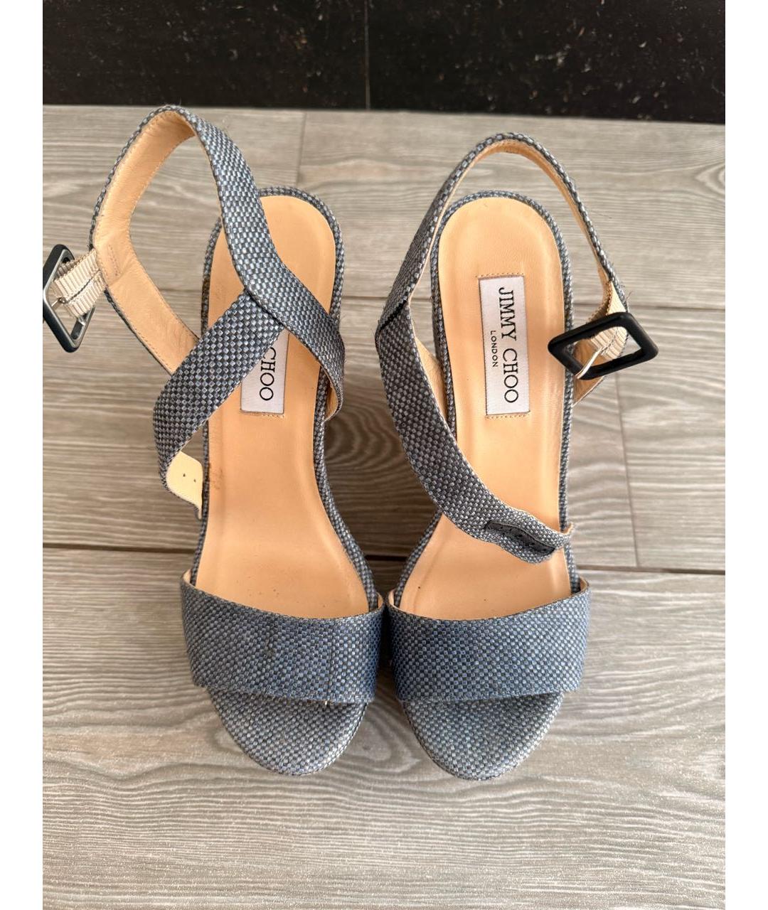 JIMMY CHOO Голубые текстильные босоножки, фото 2