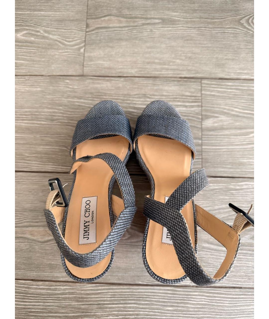 JIMMY CHOO Голубые текстильные босоножки, фото 3