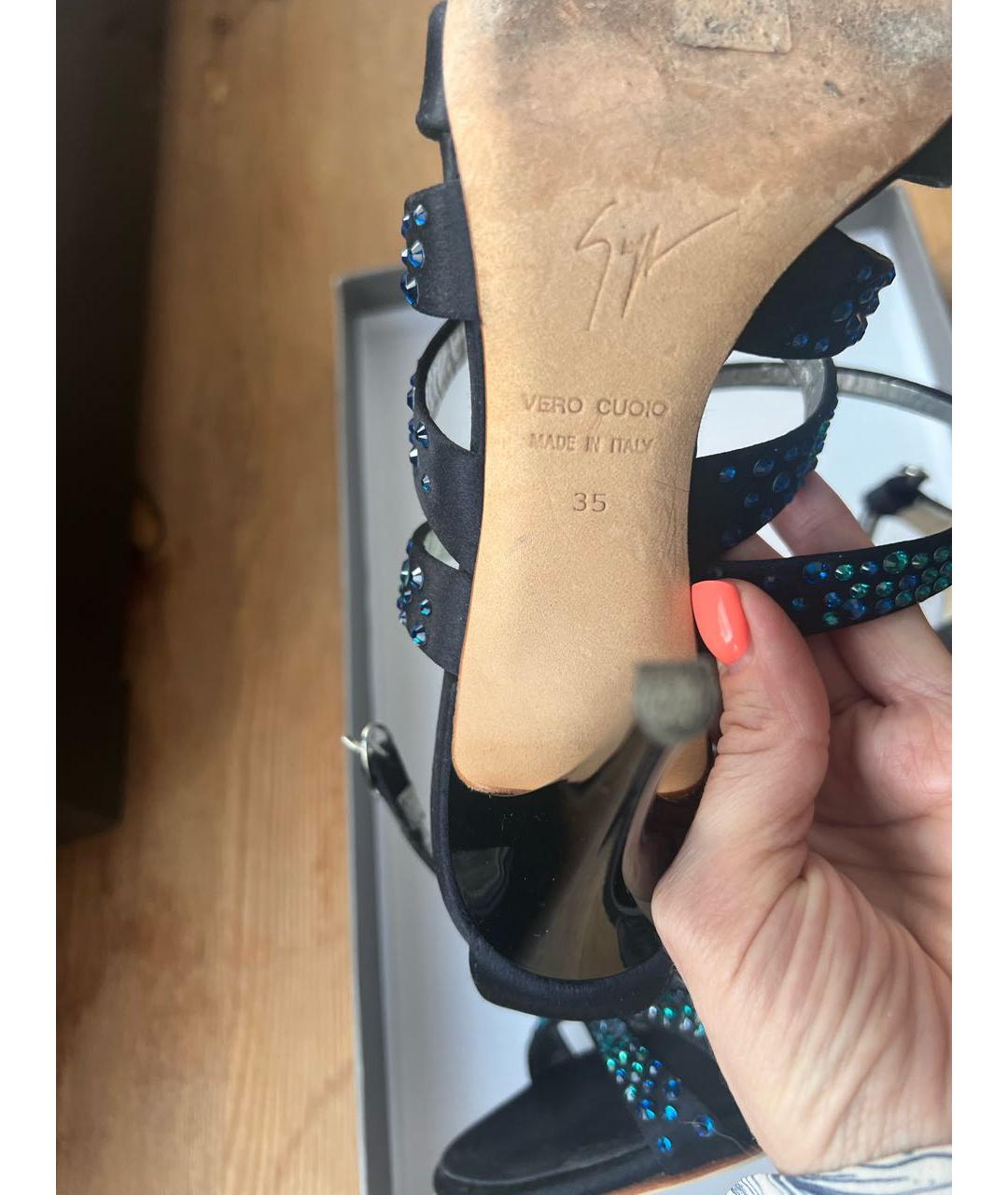 GIUSEPPE ZANOTTI DESIGN Темно-синие текстильные босоножки, фото 3