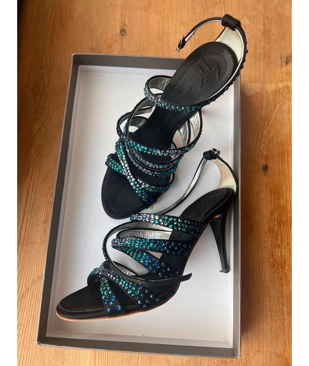 GIUSEPPE ZANOTTI DESIGN Темно-синие текстильные босоножки, фото 4