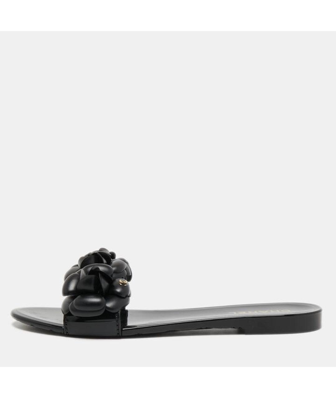 CHANEL Черные резиновые шлепанцы, фото 6