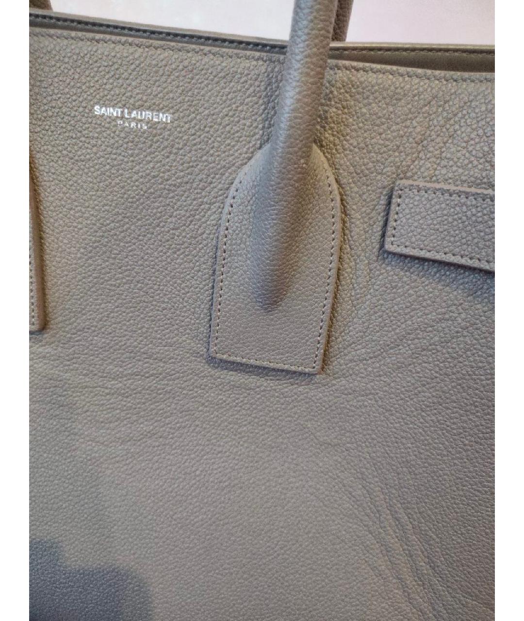 SAINT LAURENT Серая кожаная сумка тоут, фото 5